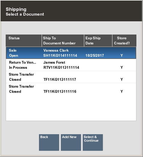 Shipping Documents Search Results