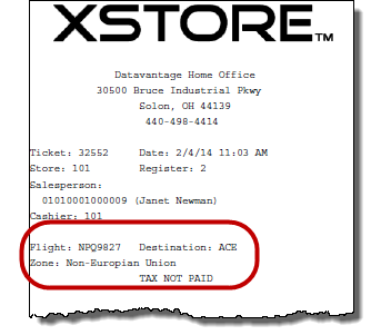 Example airside store receipt