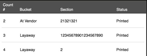 Count Sheet - Status Printed