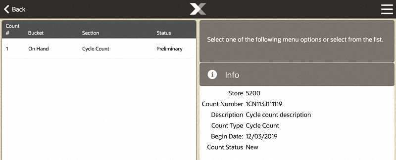 Cycle Count Screen - Mobile Tablet