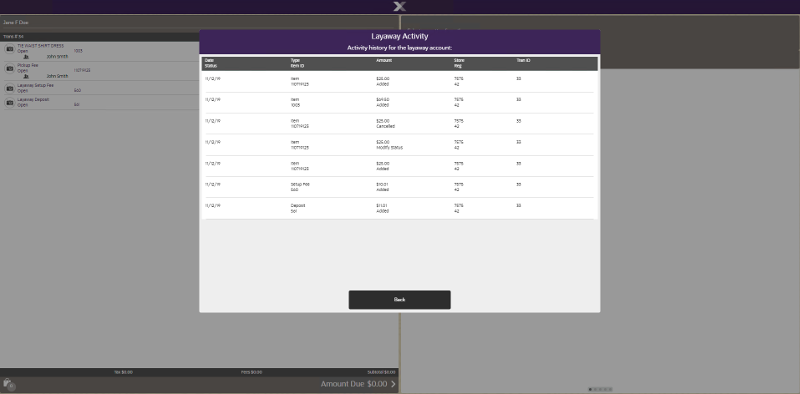 Layaway Activity History