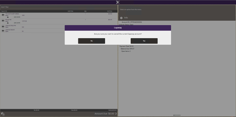 Cancel Layaway Customer Present Prompt