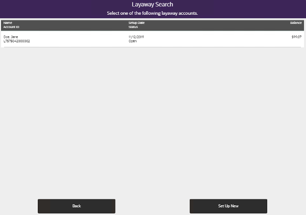 Layaway Search List