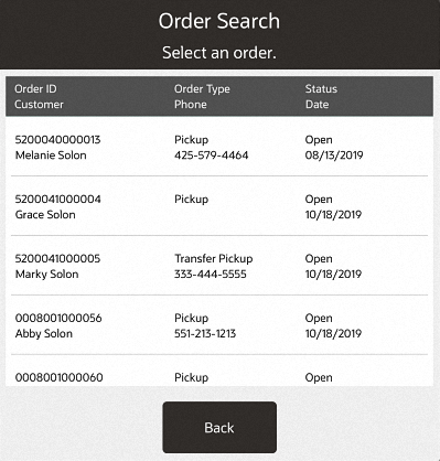 Order Search Return List