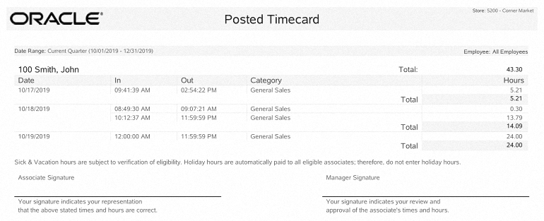 Posted Timecard Report
