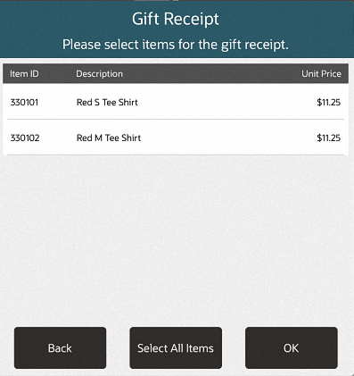 Mobile POS Gift Receipt Items