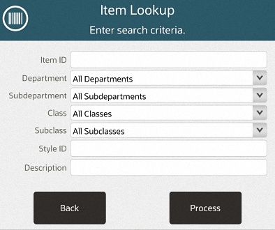 Mobile Tablet Item Lookup Criteria