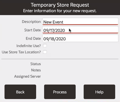 New Temporary Store Request