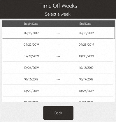 Schedule Weeks List - Time Off
