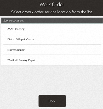 Work Order Service Location List