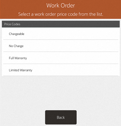 Work Order Price Codes