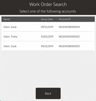 Work Order Search List