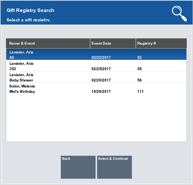 Gift Registry Search Results