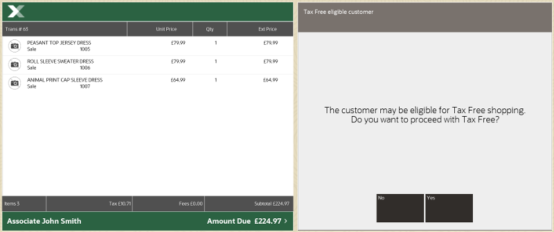 Tax Free Invoice Customer Prompt at Payment Time
