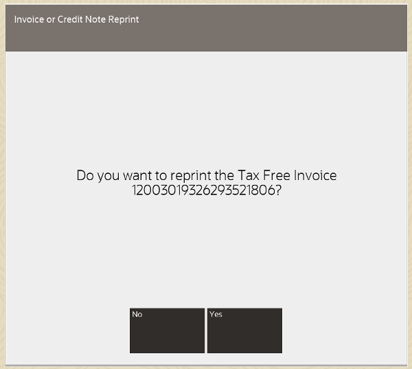 Reprint Tax free Invoice Prompt