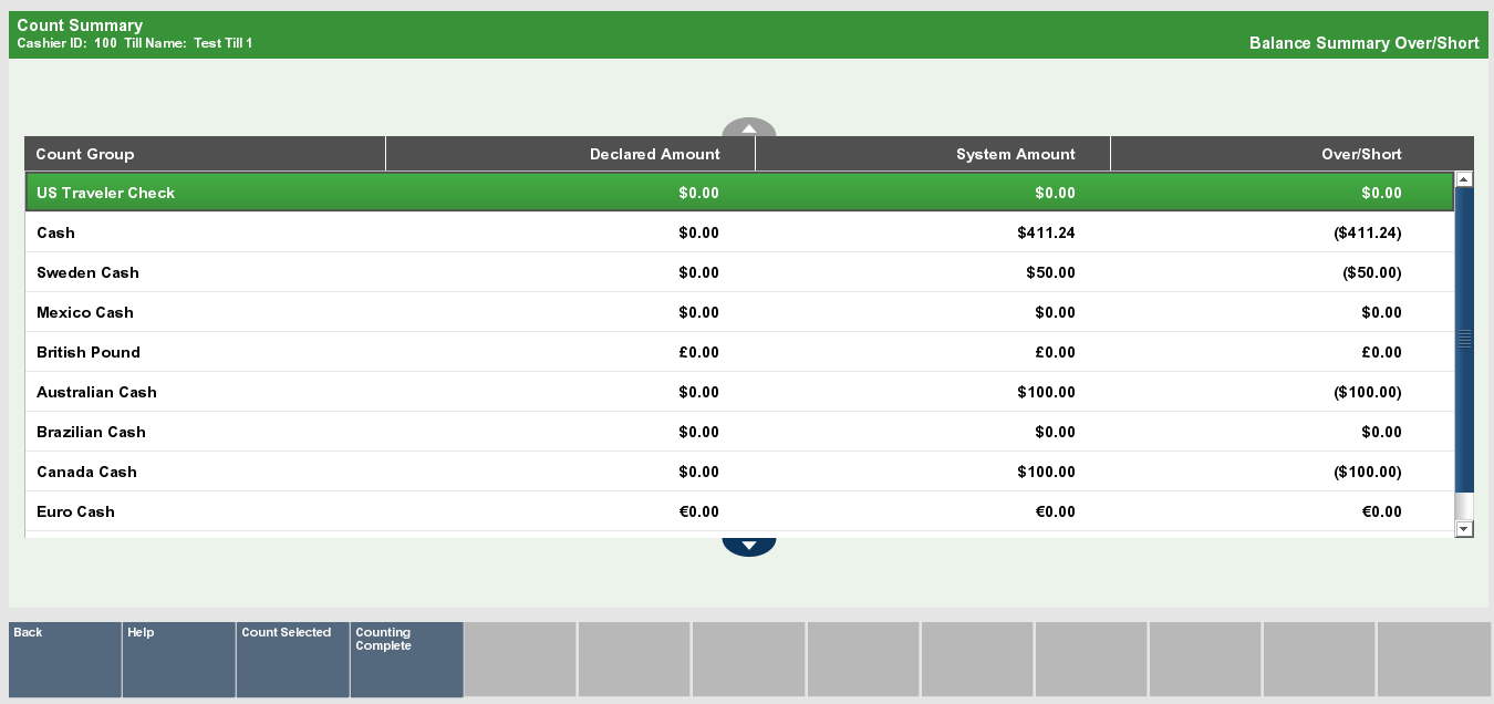 Mid-Day Deposit Count Summary Screen