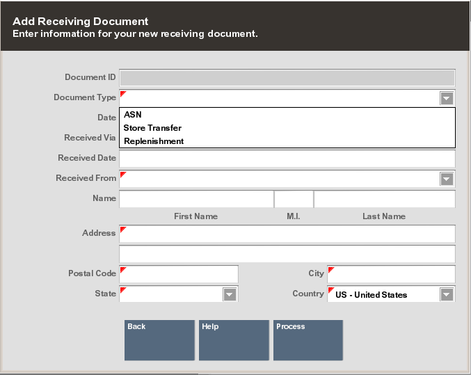 Add Receiving Document Form