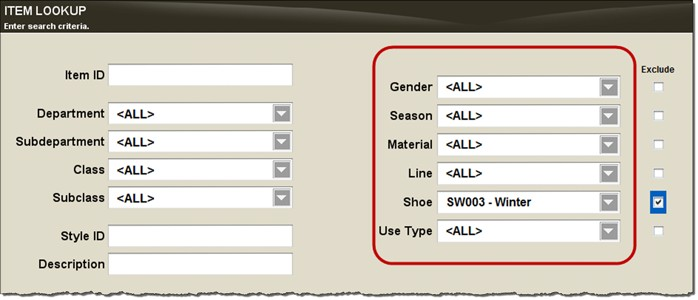 Item Lookup - Advanced Options