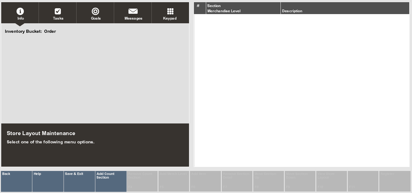 Inventory Bucket - Add Count Section Window
