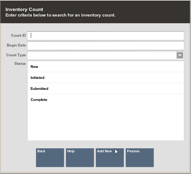 Inventory Count Search Form