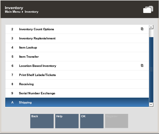 Inventory Menu - Shipping Option Selected