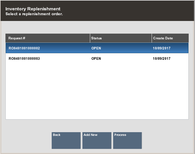 Inventory Replenishment Document Search Results