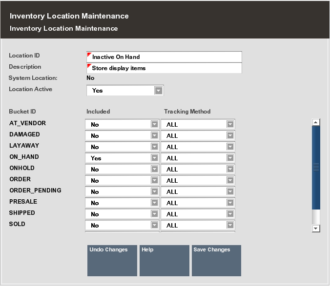 Inventory Location Maintenance Form
