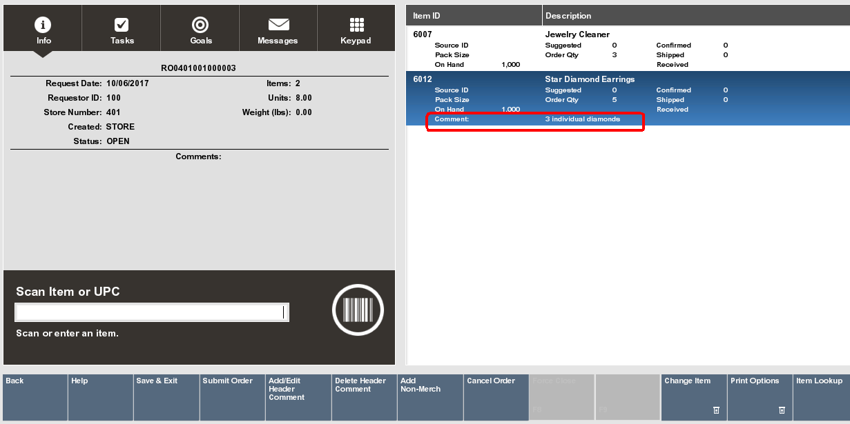 Item Comment Example