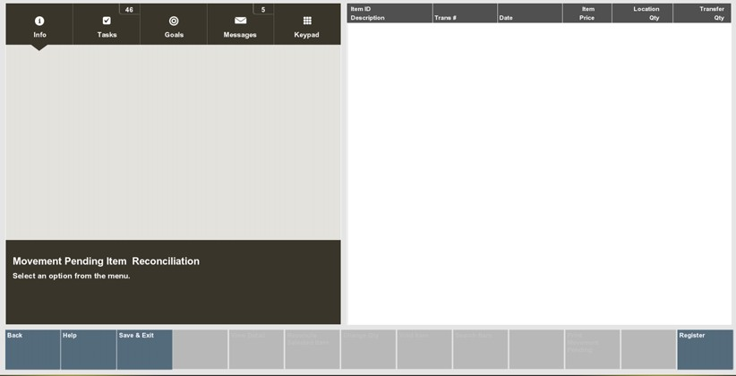 Movement Pending Reconciliation Screen
