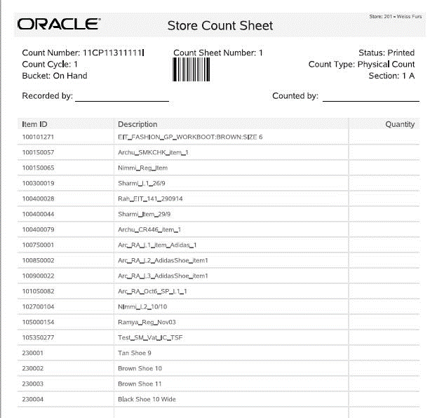 Printed Count Sheet Example