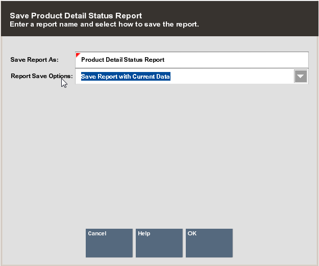 Product Details Status Report - Save Report Options