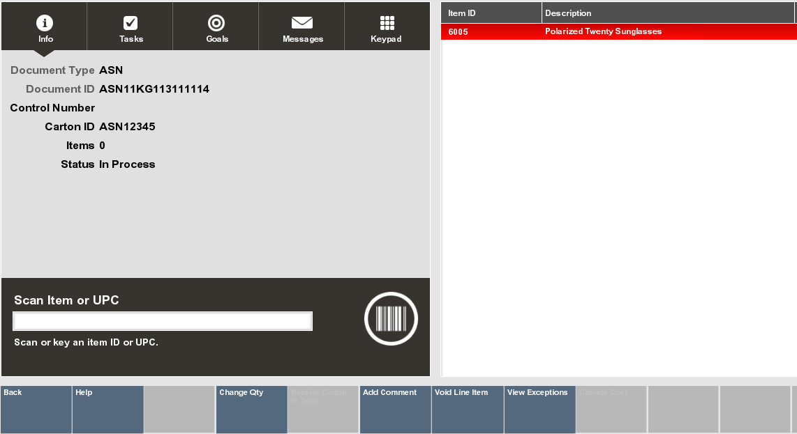 Receiving Screen - Carton Level Information