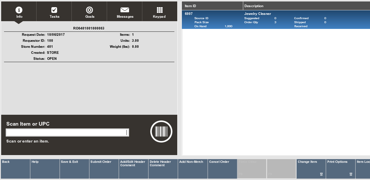 Replenishment Screen