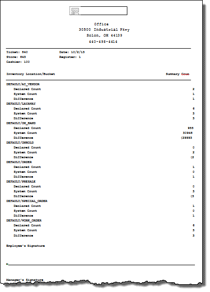 Sample Inventory Location Summary Count Receipt