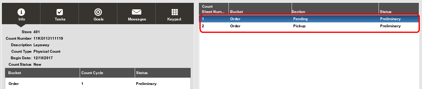 Sheets and Count Section