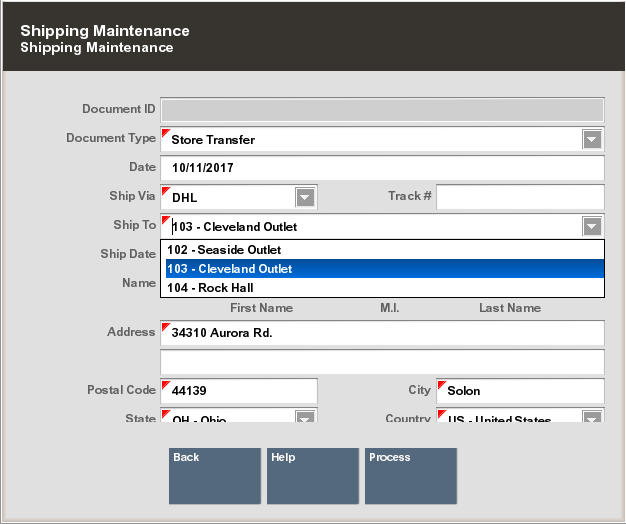 Shipping Maintenance Form
