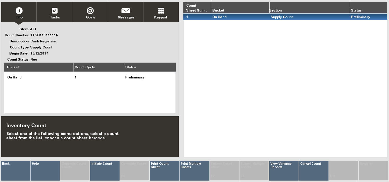 Supply Count Screen - Count Cycle 1
