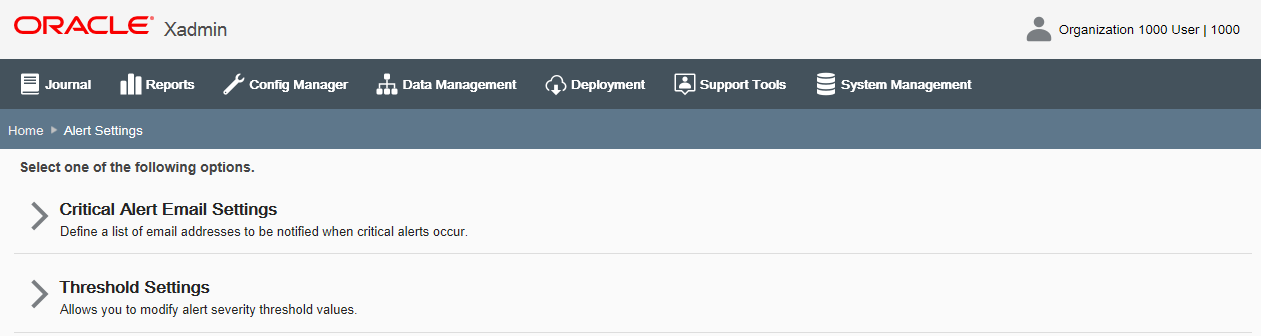 Alert Settings page