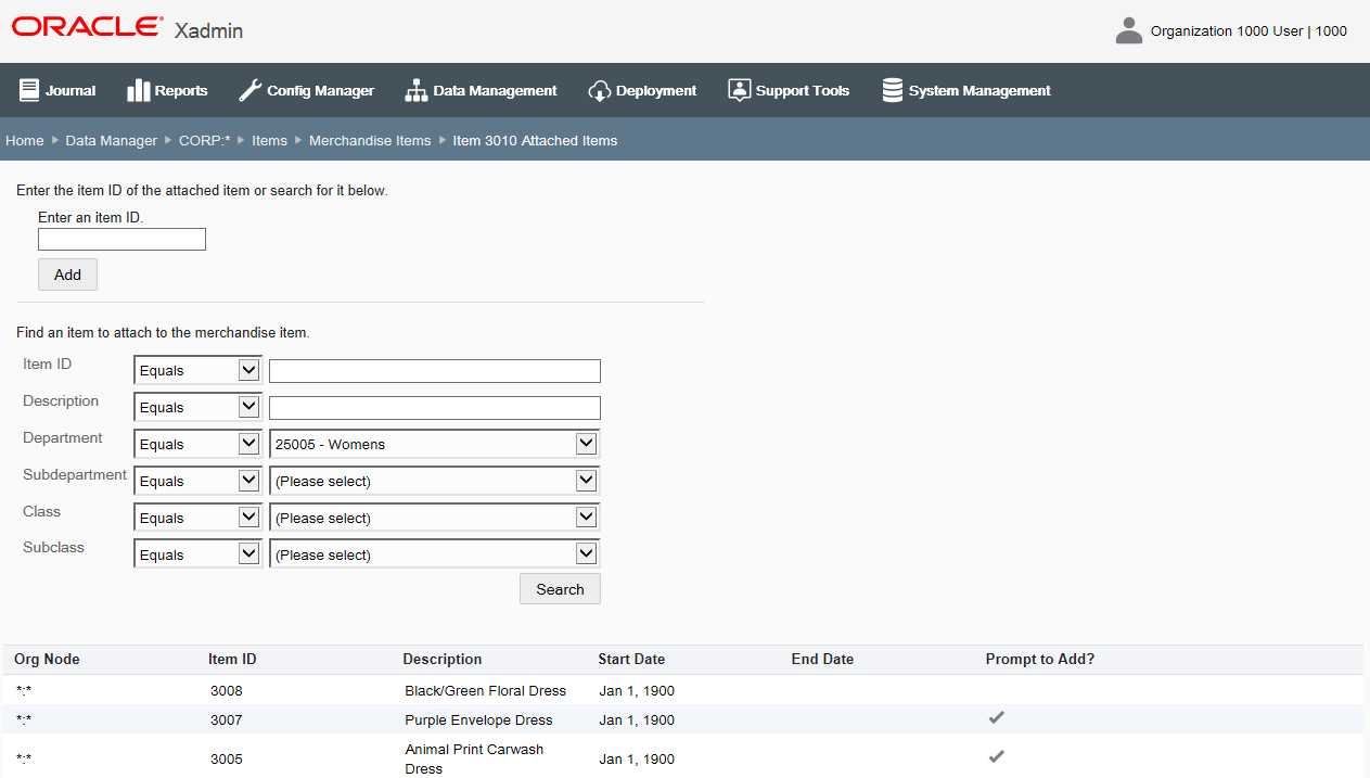 Attached Items page