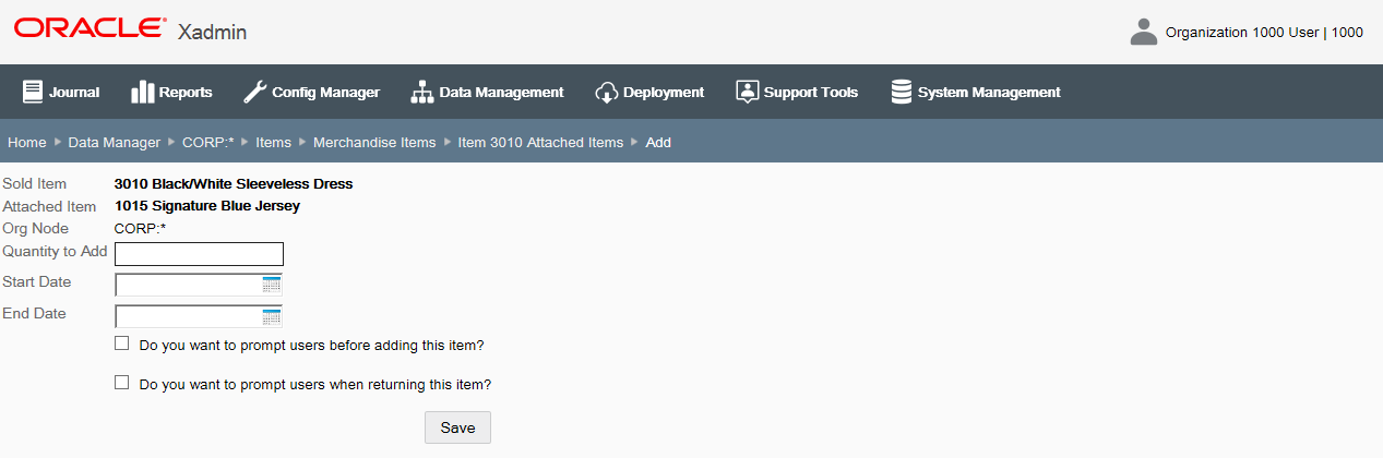 Attached Items - Add Item page