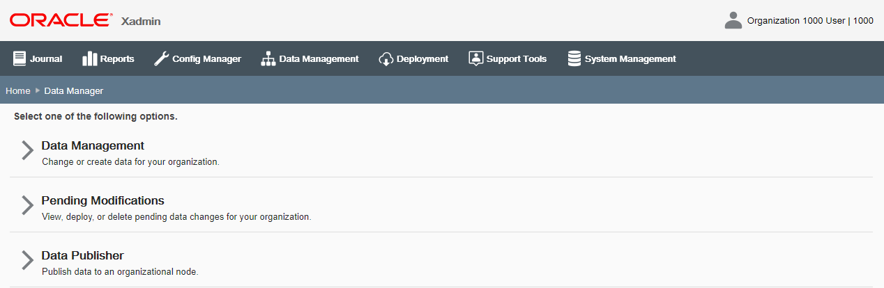 Data Manager page