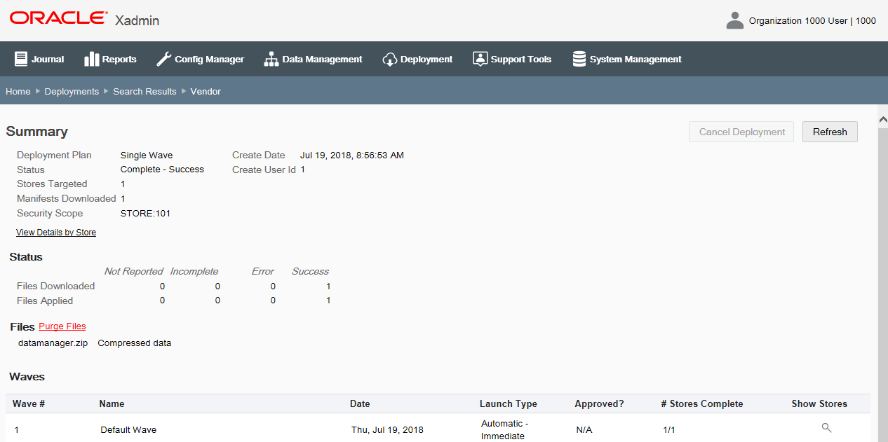 Deployment Summary page