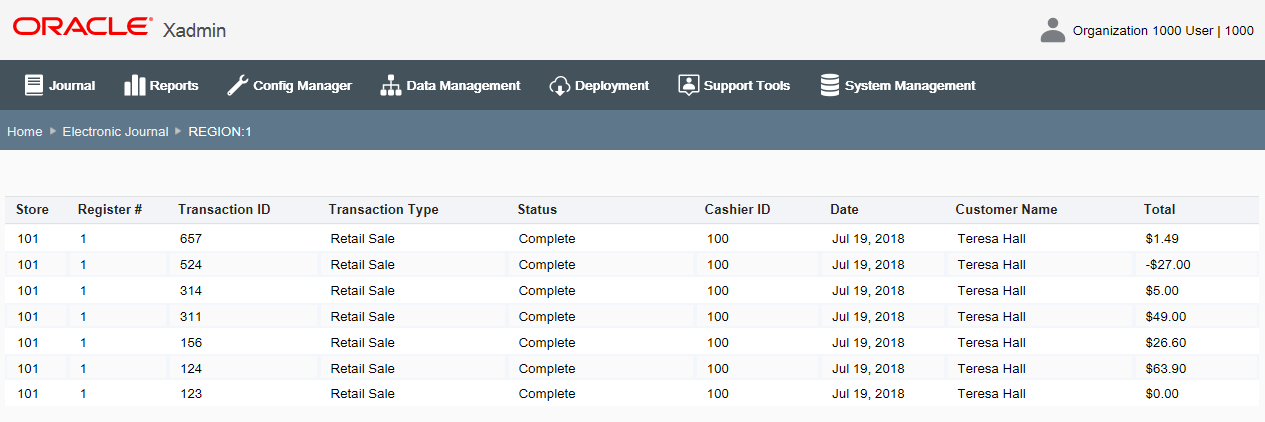 Electronic Journal - Transaction List