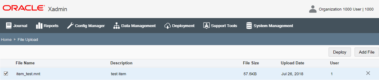 File Upload page - File selected