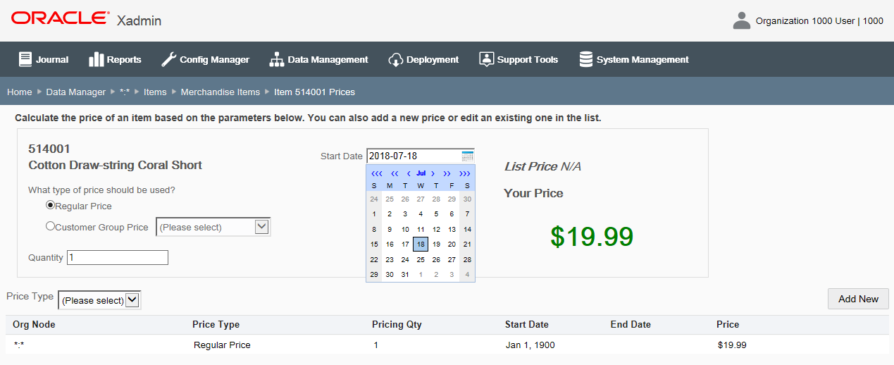 Item Prices page