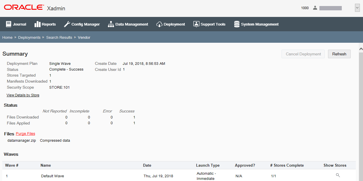 Deployment Summary page