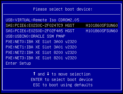 image:Graphic showing the Please Select Boot Device menu in                                         Legacy BIOS Boot Mode.