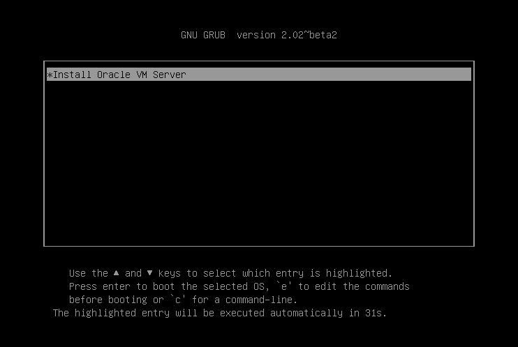 image:Figure showing the splash screen in UEFI Boot Mode for                                         the Oracle VM Server.