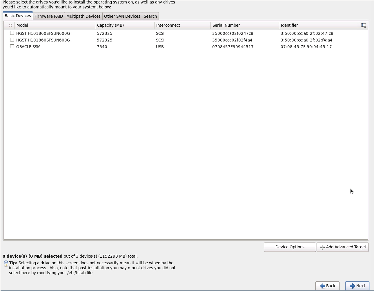 image:Graphic showing the Please Select the Drive yYu'd Like to                                 Install the Operating System On screen