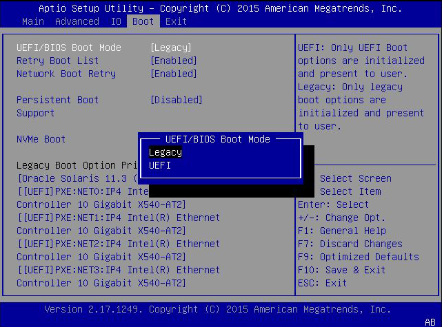 image:UEFI/BIOS Boot mode setting screen.